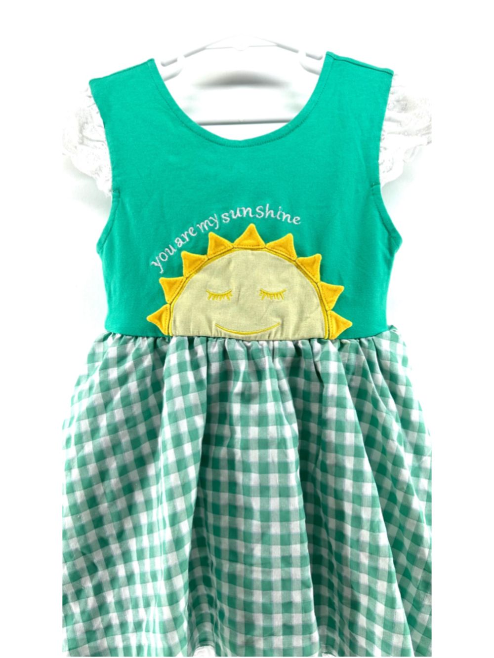 ROYAL ORCHARD twinnerific YOU ARE MY SUNSHINE Dress GIRLS 5T Green White Gingham - Picture 3 of 9